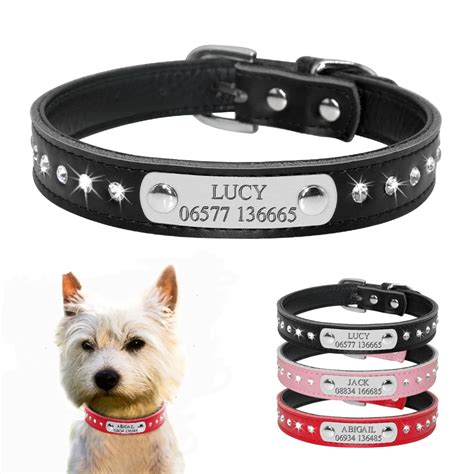 Personalized Custom Leather Dog Collars Padded Adjustable Metal Buckle ...