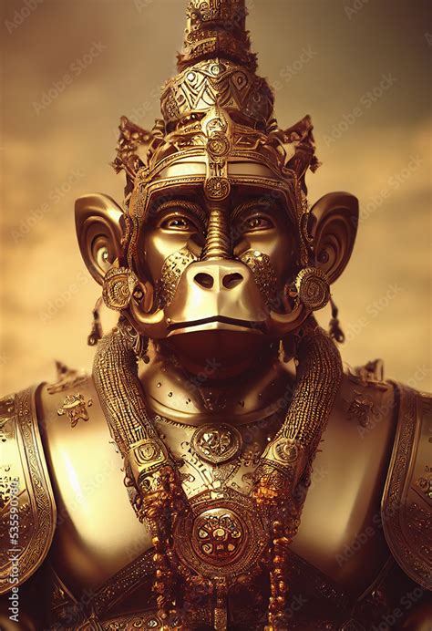 AI generated golden idol of Hindu Lord Hanuman, wearing battle armor ...