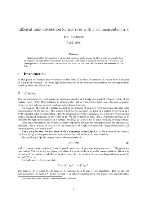 Efficient rank submatrix - Efficient rank calculation for matrices with ...