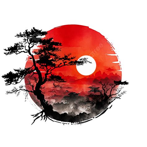 Tinta Japonesa Con Acuarela De Sol Rojo PNG ,dibujos Sol, Tinta ...