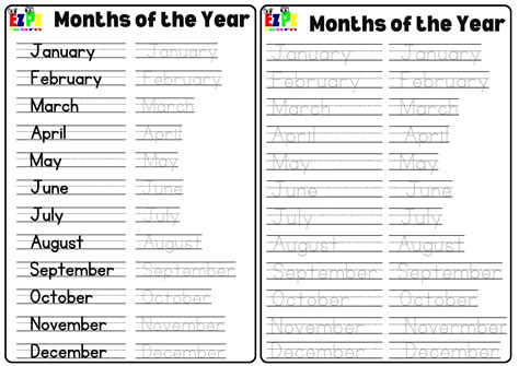 Months Of the Year Tracing Pages Free PDF Download - Ezpzlearn.com