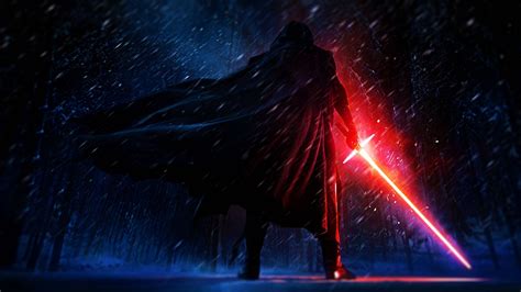 Download Kylo Ren Wielding his Red Lightsaber Wallpaper | Wallpapers.com