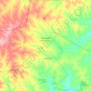 Mapa topográfico Manyeleti Game Reserve, altitude, relevo