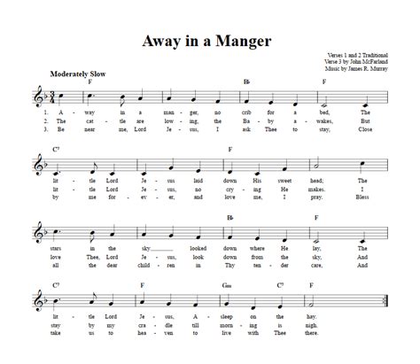 Away in a Manger C Instrument Sheet Music (Lead Sheet) with Chords and ...