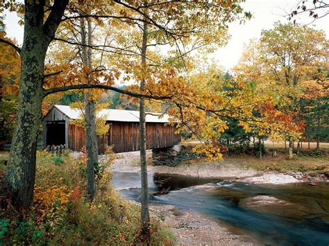 Nature, Rivers, Trees, Autumn, Bridge, Waterville, Vermont HD wallpaper ...