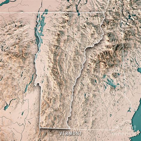 Vermont State USA 3D Render Topographic Map Neutral Digital Art by ...