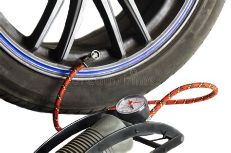 Car Tyre Foot Pump Isolated on White Stock Image - Image of power ...