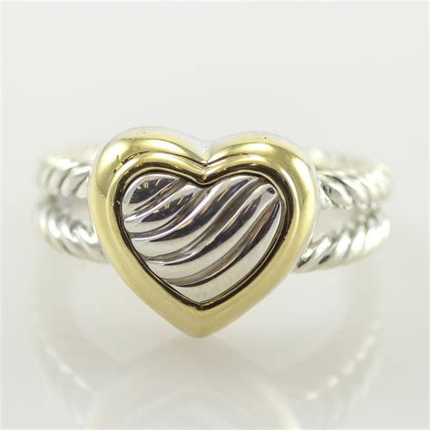 David Yurman Cable Heart Ring Double Band 18kt Yellow Gold & Sterling ...