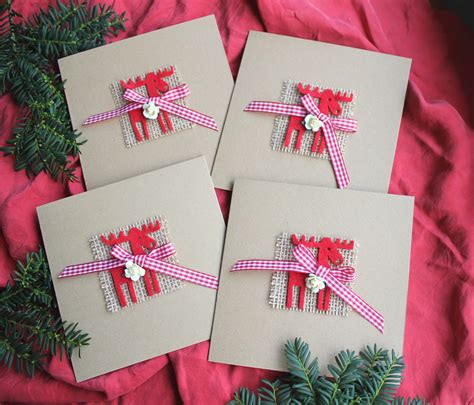 Christmas Cards Pack Handmade Unique Cards Set Lace Hessian