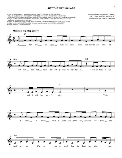 Just The Way You Are by Bruno Mars Sheet Music for Easy Lead Sheet ...