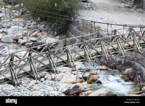 Wooden bridge in Turtuk village located in Nubra Valley (in part along ...