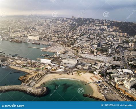 View on Haifa Coastline. Travel Background. Sea View of the Beaches and ...