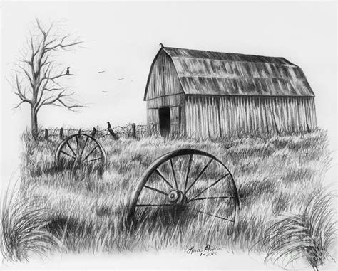 Barn With Crows by Lena Auxier | Barn drawing, Landscape drawings ...