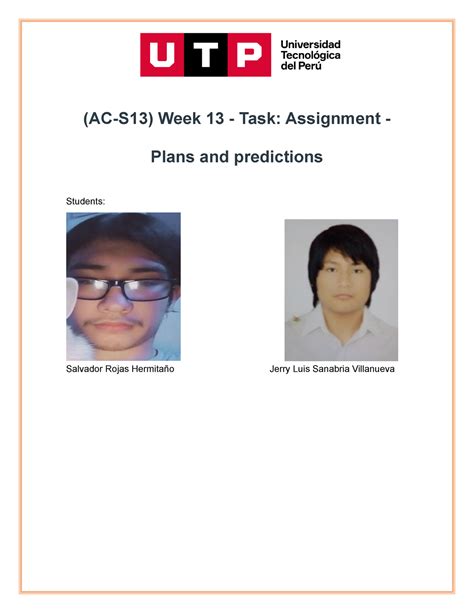 TASK 13 - (AC-S13) Week 13 - Task: Assignment - Plans and predictions ...