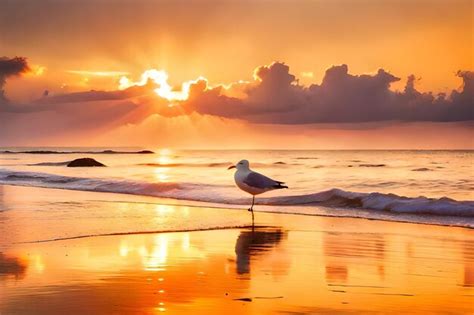 Premium AI Image | seagull on the beach at sunset