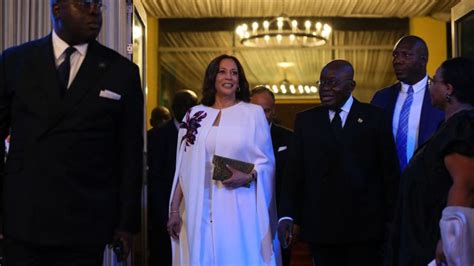 Kamala Harris Wears White Cape Dress at State Banquet in Ghana