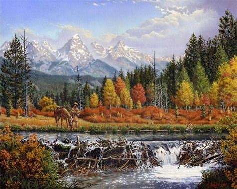 oil painting: Original 16"x20" Mountain Man and Beaver Dam Western ...