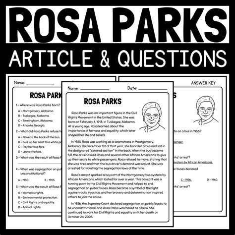 Rosa Parks: Article and Reading Comprehension Questions | Women's ...