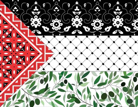 PALESTINE flag from ornaments and olives and Palestinian scarf which ...