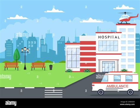 Hospital Building for Healthcare Cartoon Background Vector Illustration ...