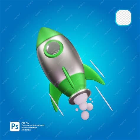 Premium PSD | 3d rendering of green rocket icon