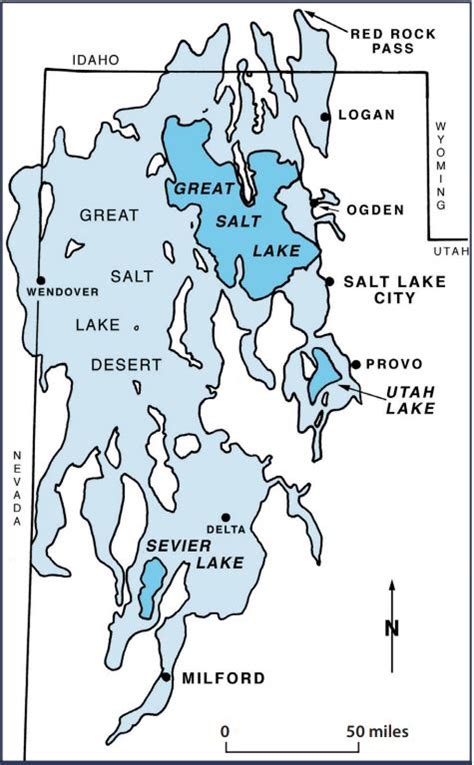 Outline of Lake Bonneville at the Bonneville shoreline around 18,000 ...