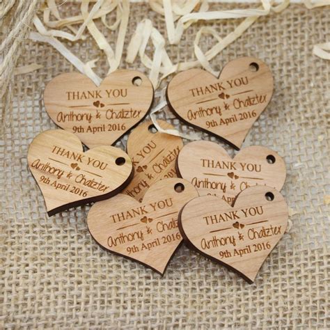 Personalised Engraved Wooden HEART Wedding Gift Tag Wth Jute String ...