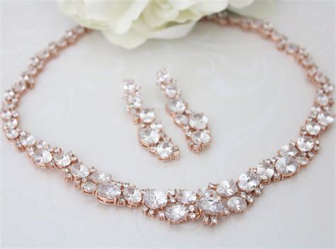 Rose Gold necklace Set Crystal Bridal necklace Rose gold