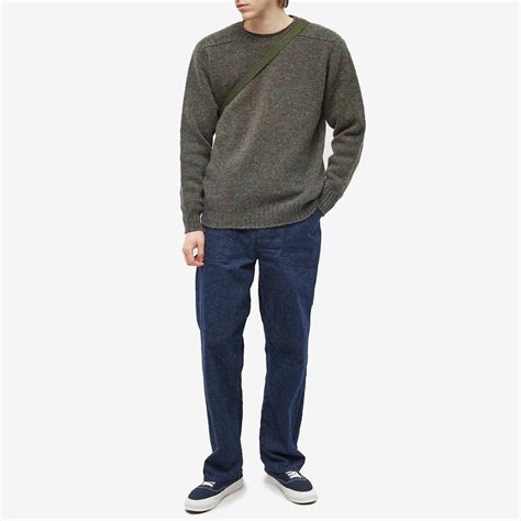 Jamieson's of Shetland Men's Crew Knit in Wood Green Jamieson's of Shetland