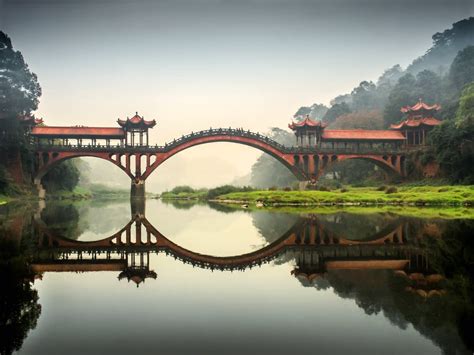 bridge, Reflection, Landscape, China, Sichuan Wallpapers HD / Desktop ...