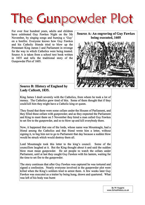 The Gunpowder Plot Facts Worksheet - Free PDF Download