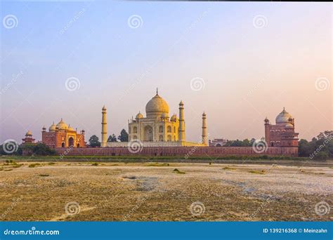 Taj Mahal from Yamuna River in Sunset Stock Photo - Image of building ...