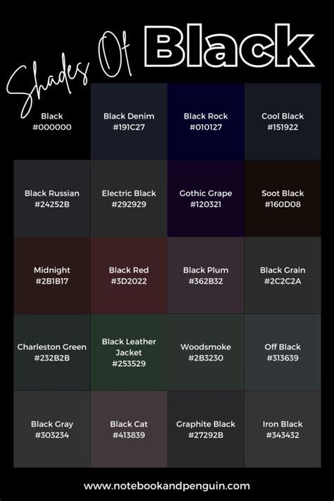 99 Shades Of Black Color With Names, HEX, RGB, CMYK (2023)