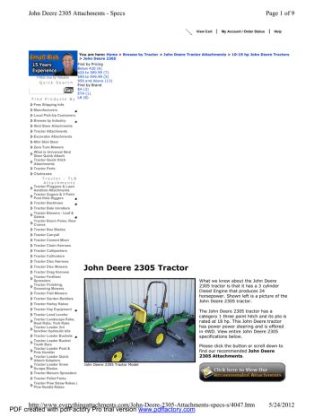 John Deere 2305 Tractor Product Details | Manualzz