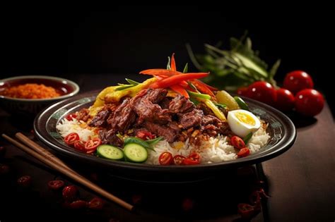 Premium AI Image | Spicy and flavorful nasi padang with beef background