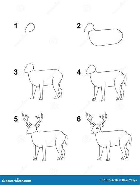 How To Draw Deer For Children. Step By Step Drawing Tutorial Vector ...