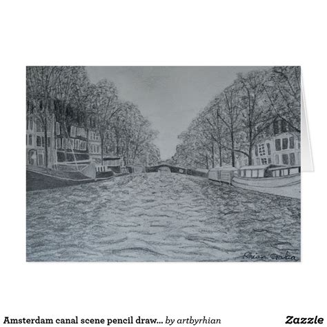 Amsterdam canal scene pencil drawing greeting card | Drawing prints ...