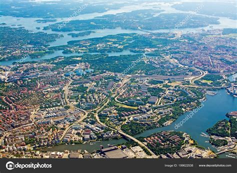 Stockholm Sweden June 2018 Aerial Shot Solna Lidingo Sweden Inflight ...