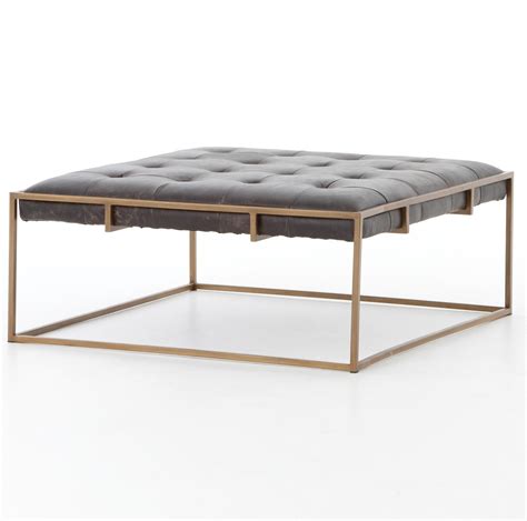 Oxford Tufted Black Leather Square Ottoman Coffee Table | Zin Home