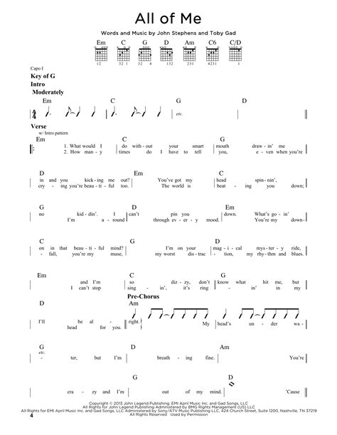 All Of Me by John Legend - Guitar Lead Sheet - Guitar Instructor