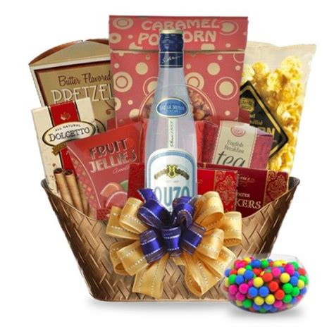 Greek Ouzo Gourmet Gift Basket | Gourmet gift baskets, Gourmet gifts ...