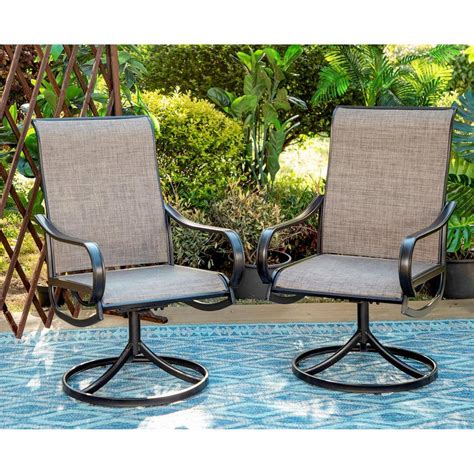 PHI VILLA Black Swivel Textilene Metal Patio Outdoor Dining Chair (2 ...