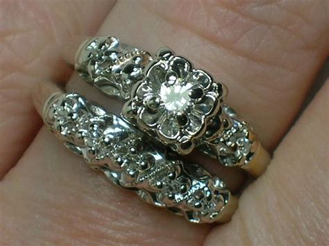 Vintage Wedding Ring Set: Ornate 1940s White Gold Illusion | Etsy