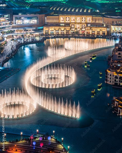 Dubai fountain at night top view Stock Photo | Adobe Stock