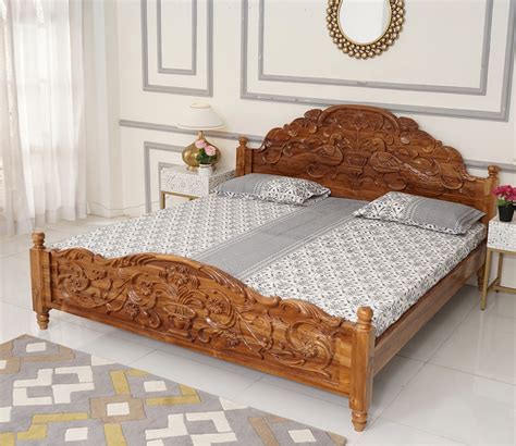 Buy Florent Teak Wood Bed without Storage (King Size, Teak Finish ...