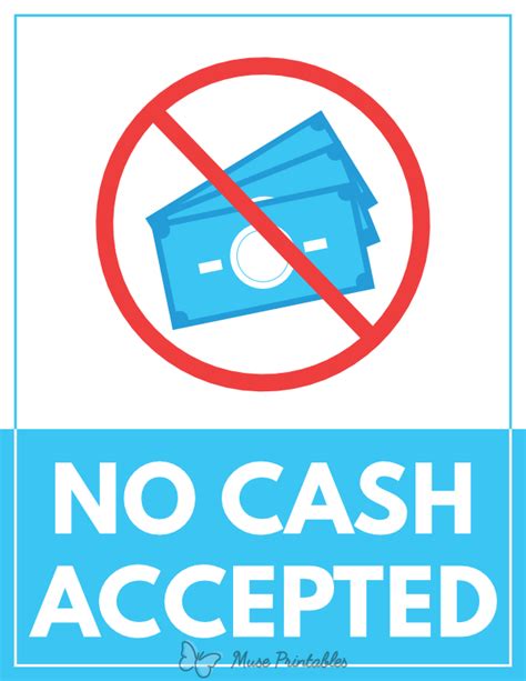 Printable No Cash Accepted Sign