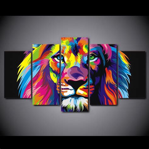 Colorful Lion Abstract Painting 5 Piece Canvas Wall Art – Buy Canvas ...