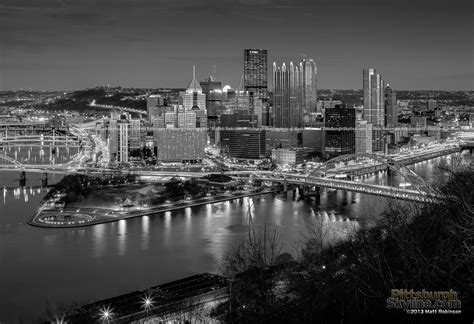 Black and White Pittsburgh Skyline at night from Duquesne Incline ...