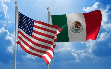 United States and Mexico flags flying together for diplomatic talks ...