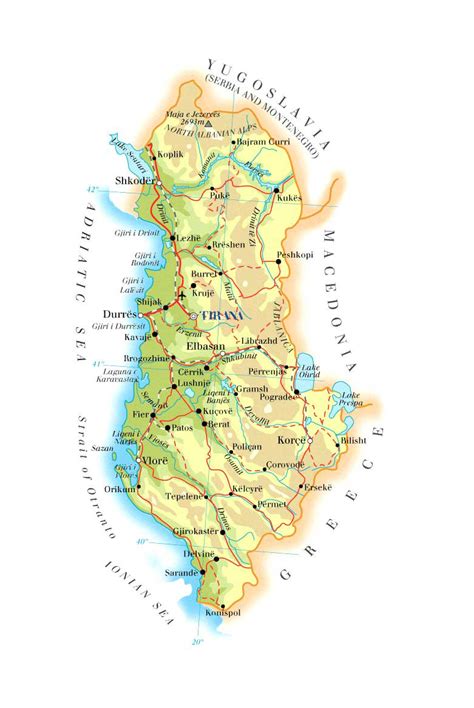 Detailed physical map of Albania with cities, roads and airports ...